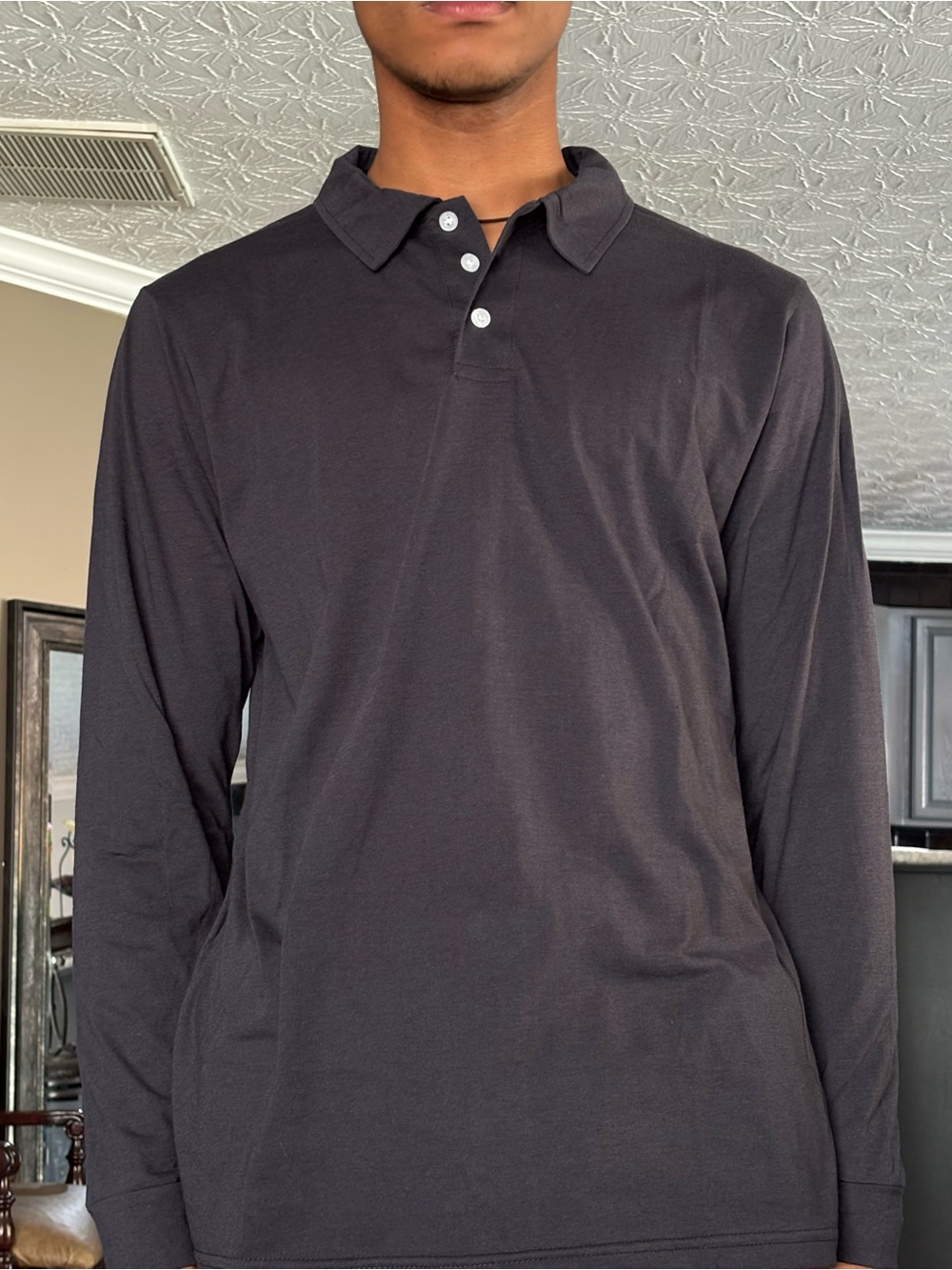 Long-Sleeve Polo Shirt in Black - Picture 3 of 6